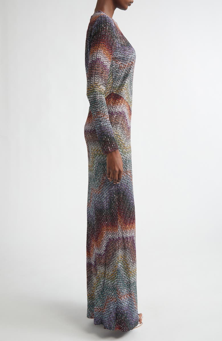 Missoni Greek Zigzag Sequin Lamé Long Sleeve Dress, Alternate, color, Multi Dark