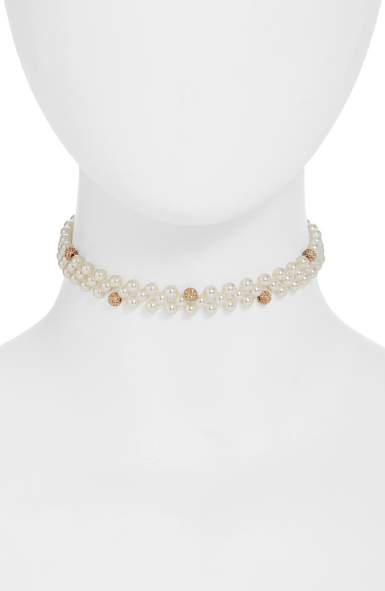 Nordstrom Imitation Pearl Pavé Choker Necklace, Alternate, color, 