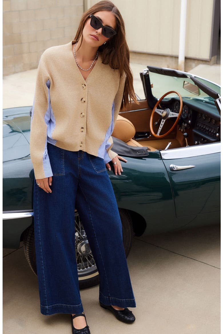 Celine Mixed Media Cardigan, Alternate, color, OATMEAL