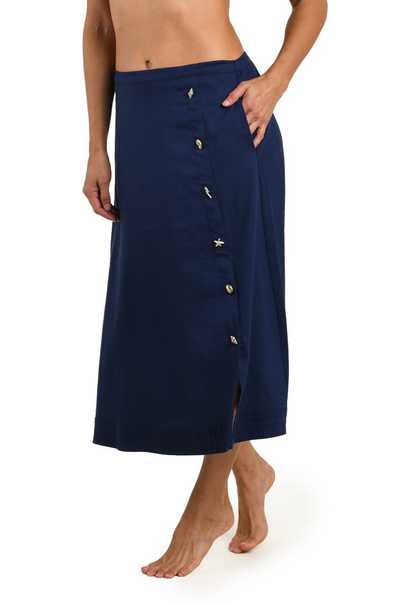 La Blanca Harbor Breeze Midi Cover-Up Skirt, Alternate, color, Indigo
