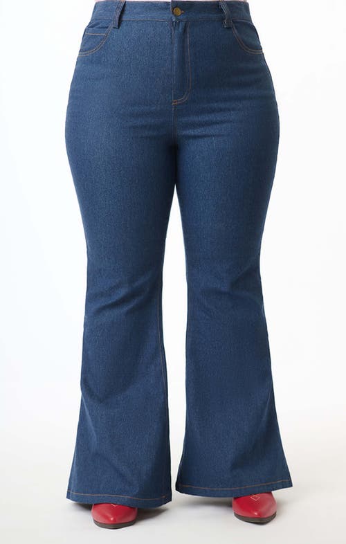 Unique Vintage Plus Size High Rise Flare Jeans In Blue