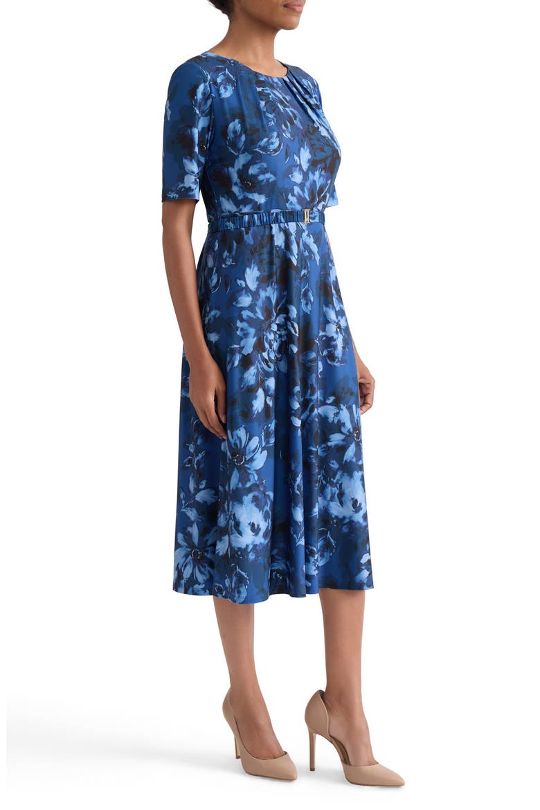 Floral Belted A-Line Dress, Alternate, color, BLUE NIGHT MULTI