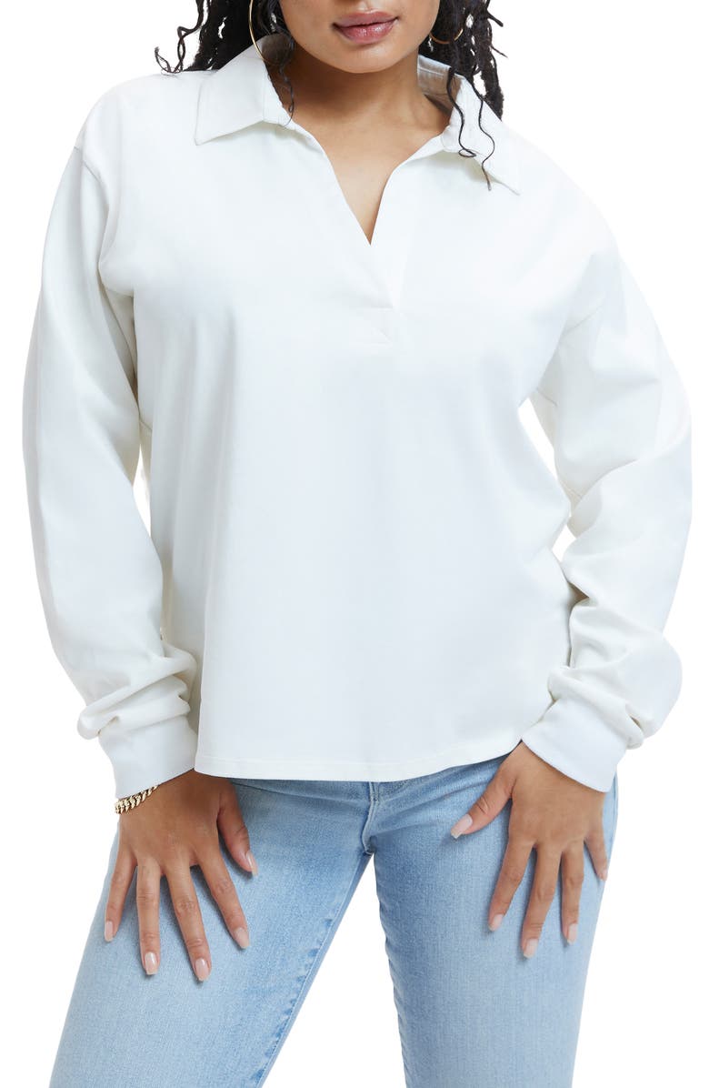 Good American Rugby Long Sleeve Polo Shirt, Alternate, color,