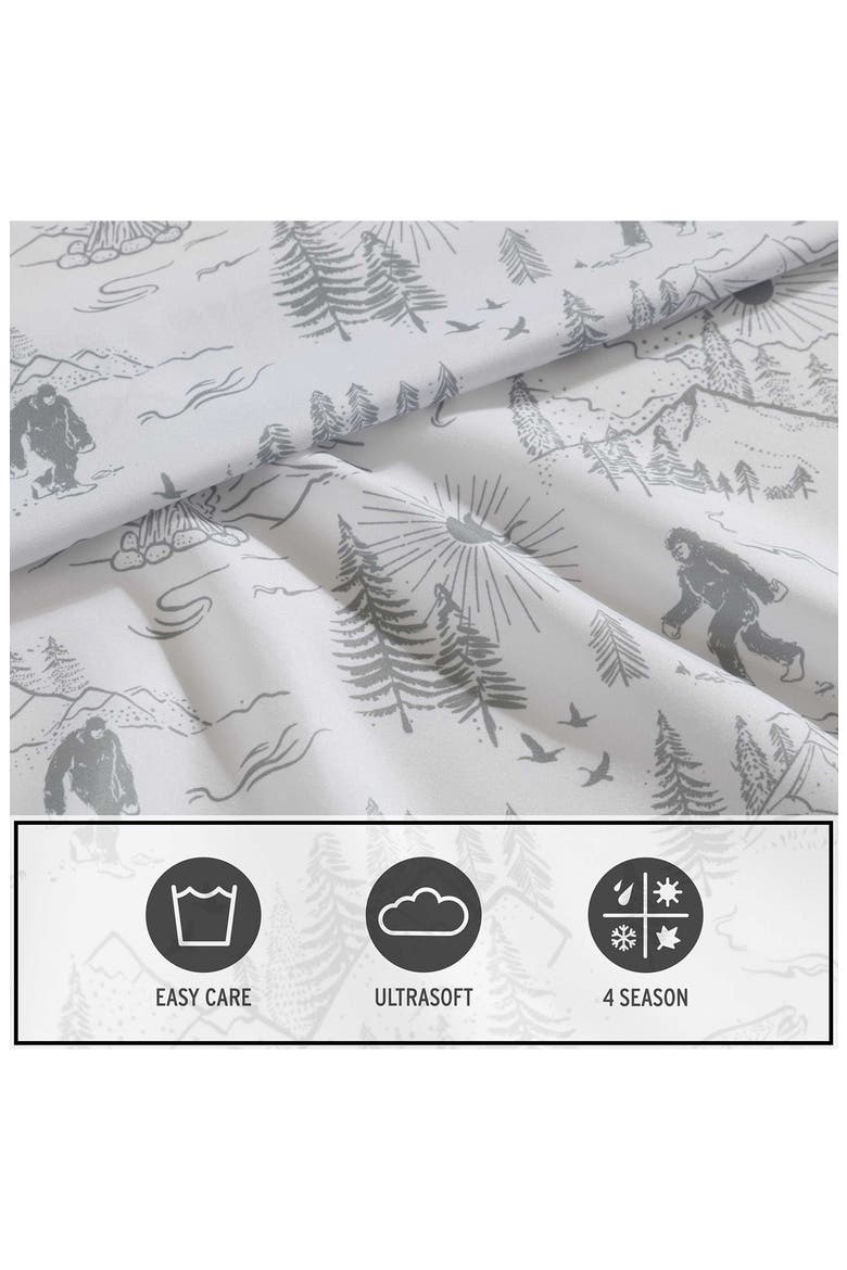 Big Foot Hiking Trip Microfiber Sheet Set, Alternate, color, WHITE/ GREY