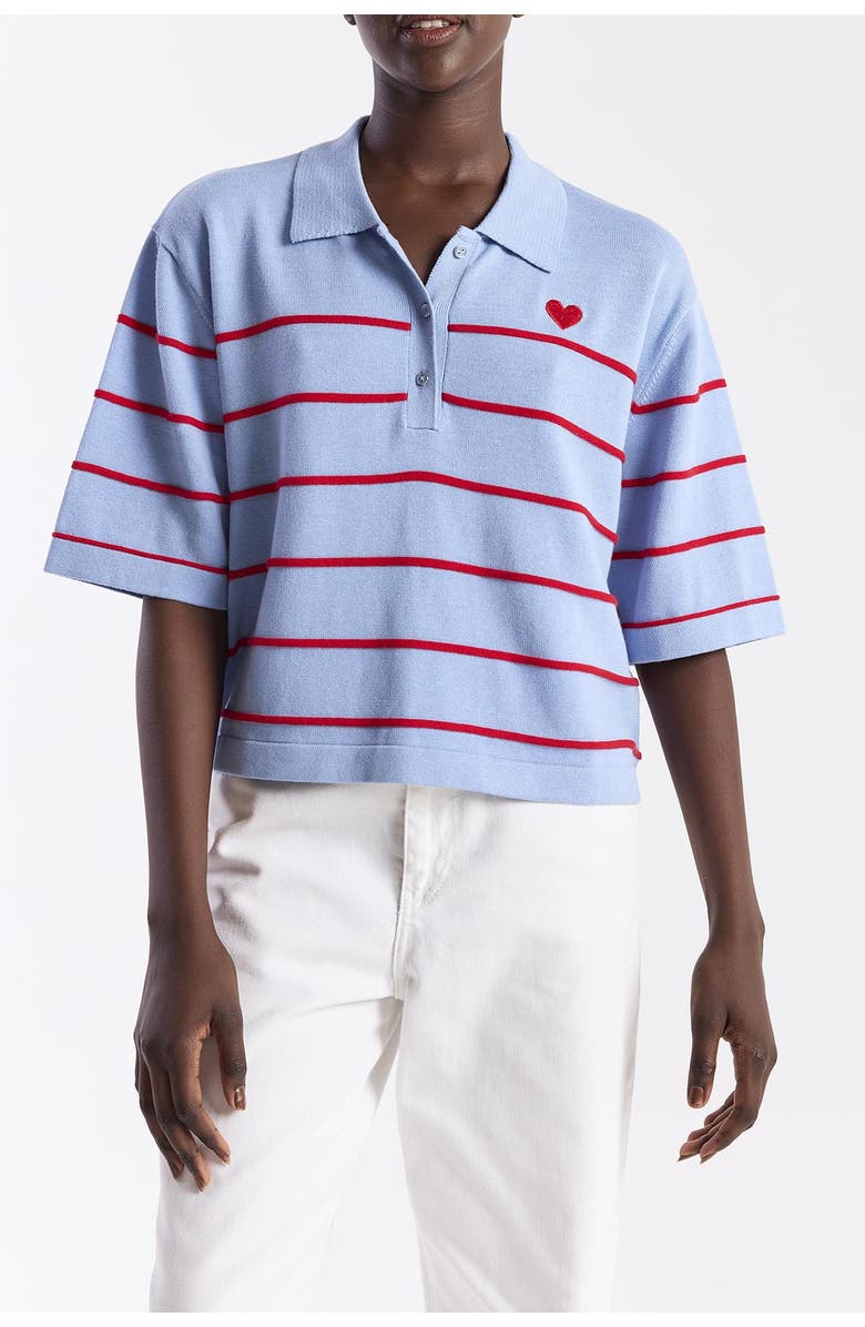 WISPR Stripe Button Up Polo Shirt, Alternate, color, Skyline/Red