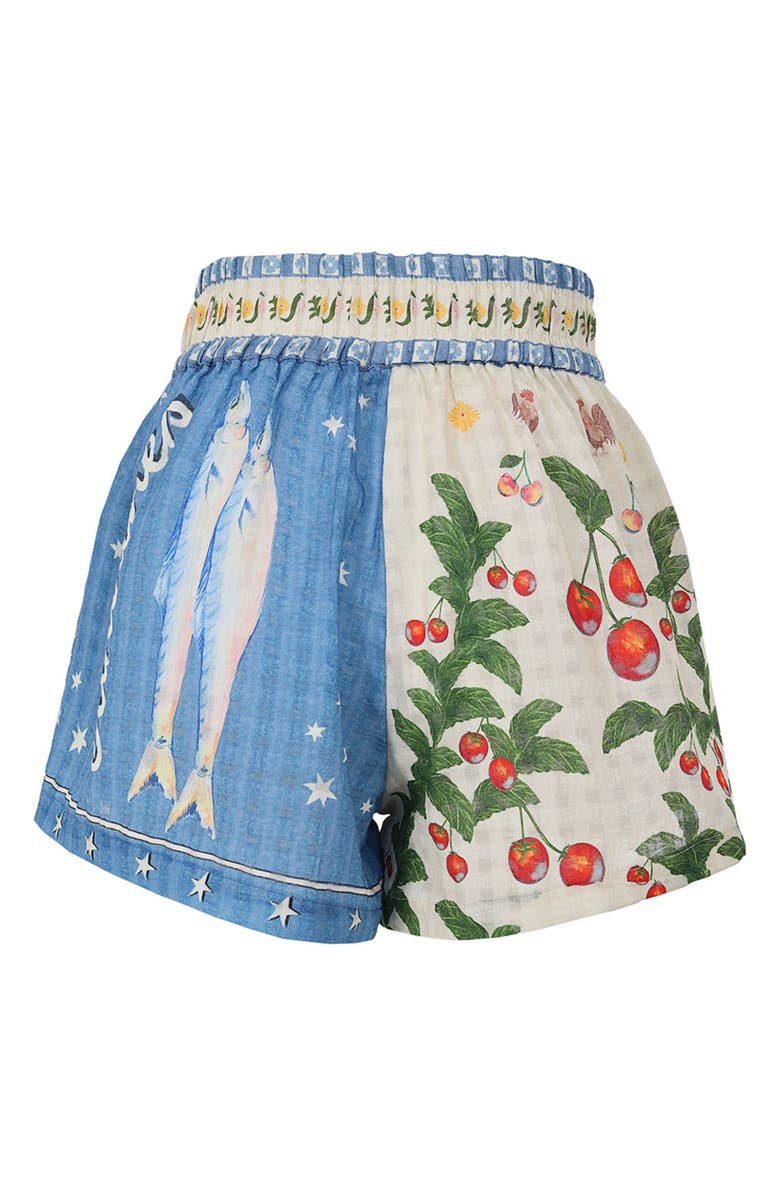 Agua Bendita Nalia Cotton Cover-Up Shorts, Alternate, color, White/ Blue
