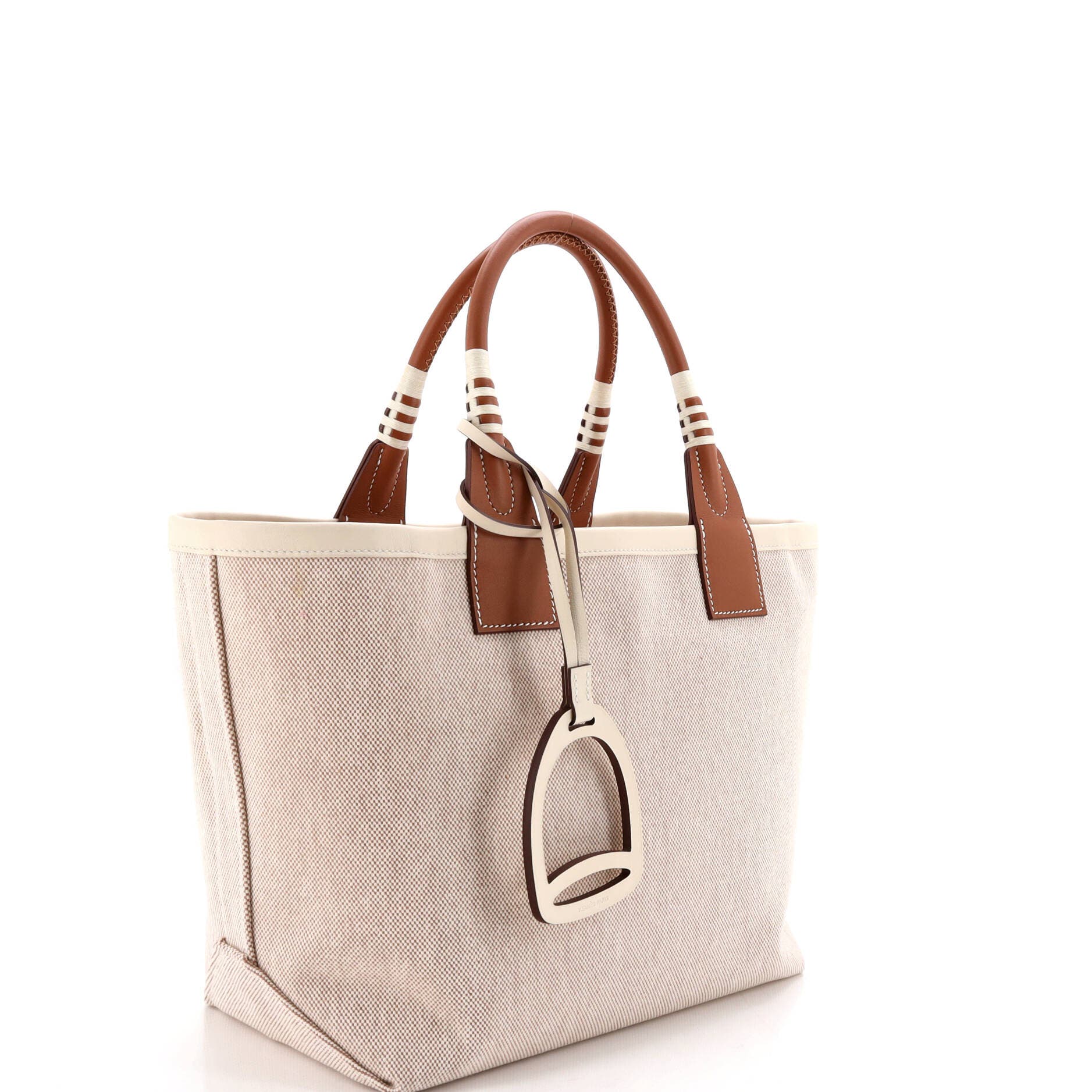 Pre-Owned Hermes Sac Steeple Tote Toile with Leather 25, Alternate, color, Ecru