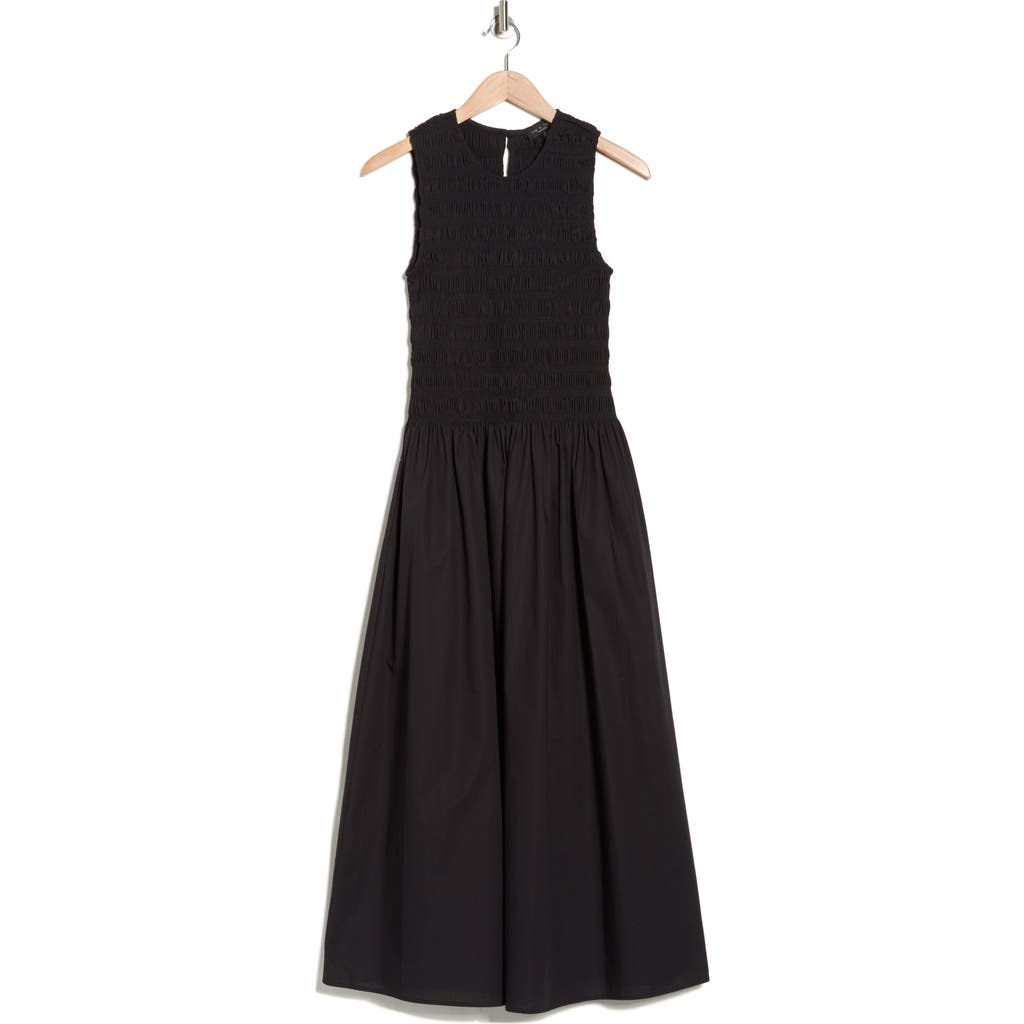 Rag & Bone Lane Sleeveless Smocked Cotton Maxi Dress In Black