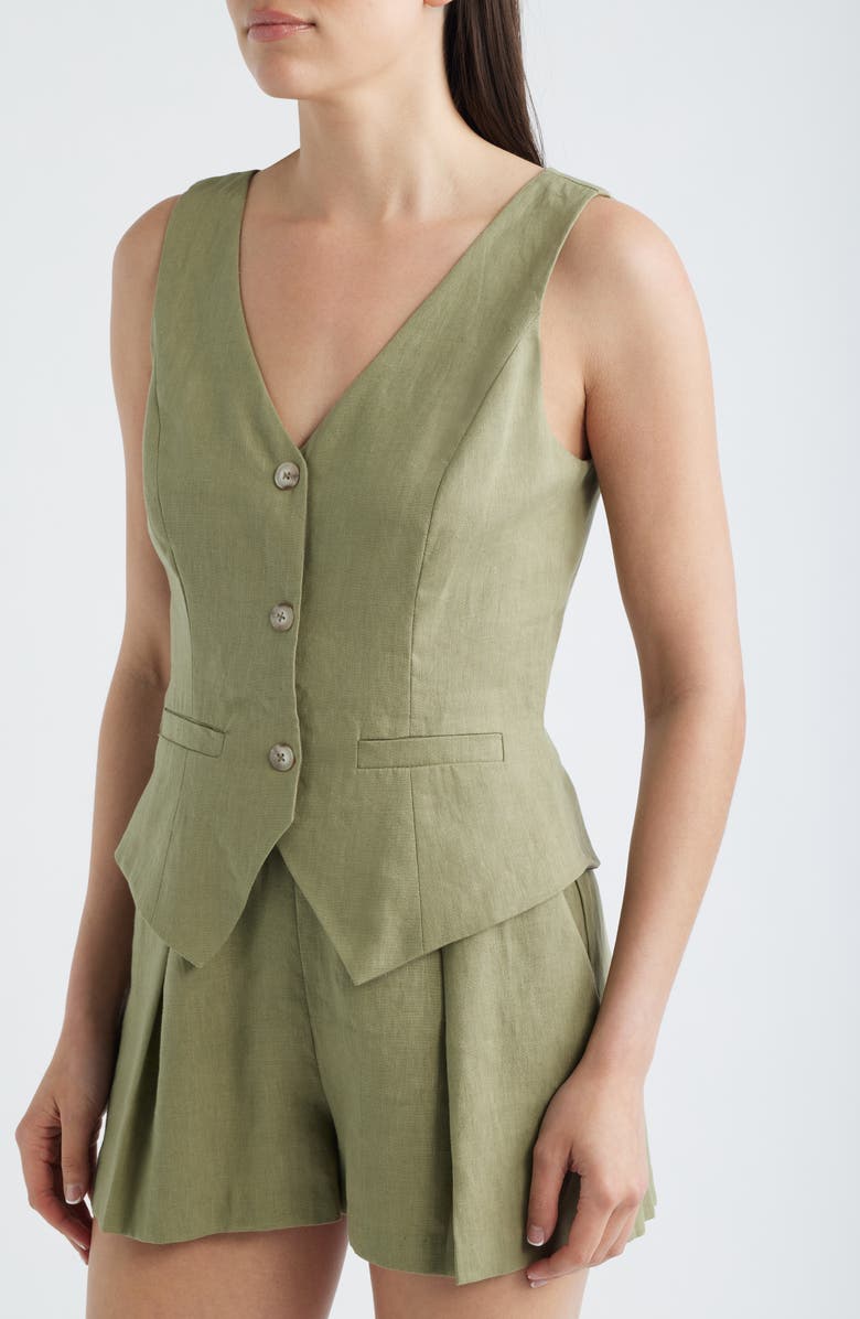 Black Halo Matias Linen Romper, Alternate, color, Cypress