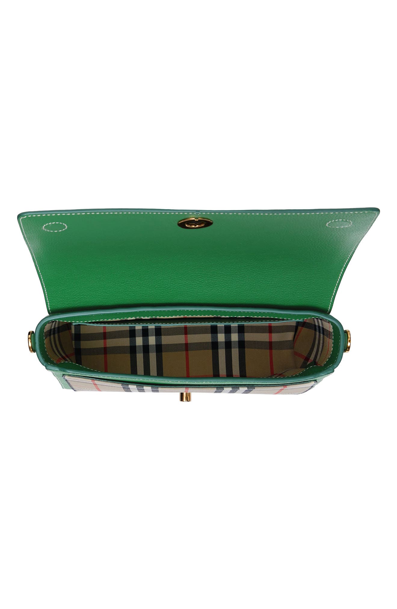 Medium Note Leather & Vintage Check Crossbody Bag, Alternate, color, IVY GREEN