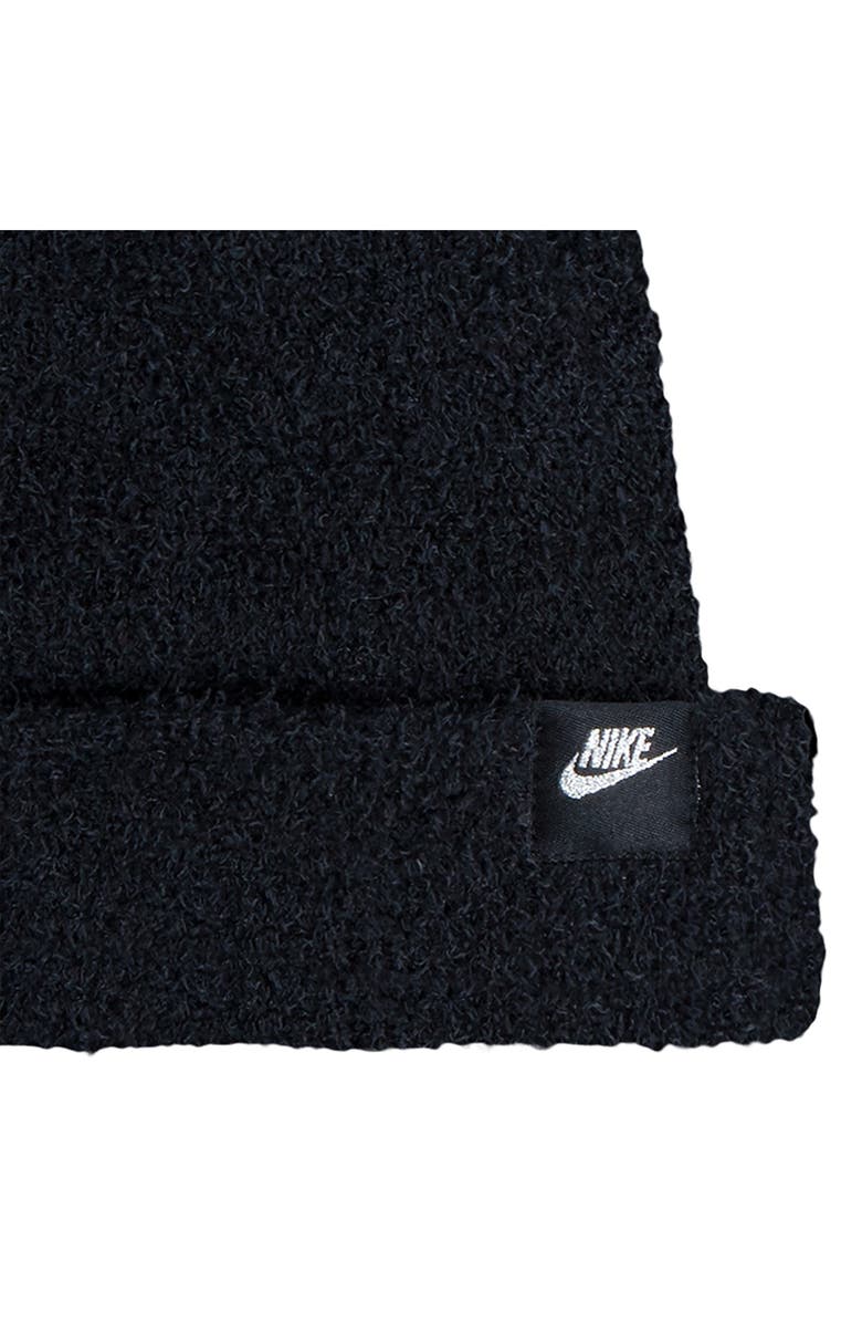Nike Kids' Swoosh Pom Plush Beanie & Gloves Set, Alternate, color, Black