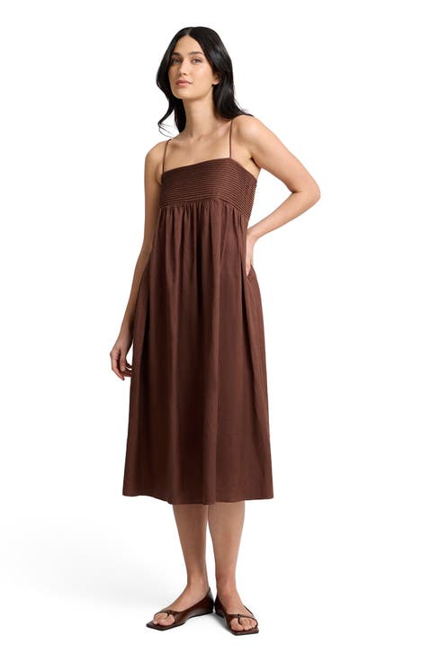 A-Line Pintuck Midi Dress