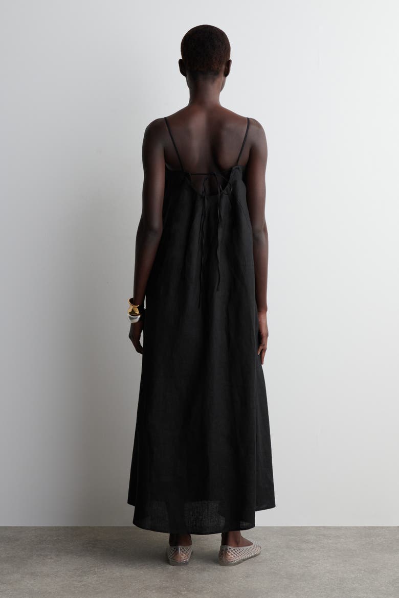 cos linen black dress LINEN A-LINE MINI DRESS - BLACK