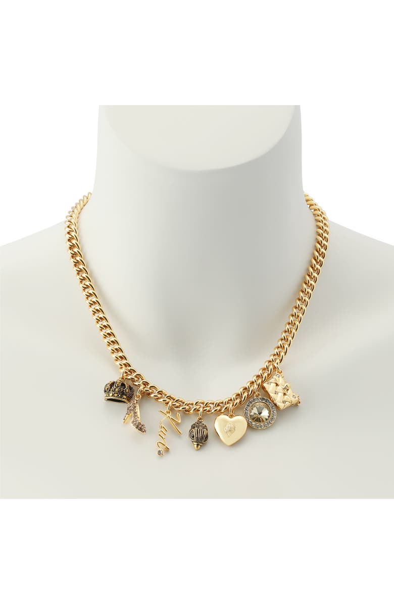 Kurt Geiger London Mixed Charm Curb Chain Necklace, Alternate, color, Gold