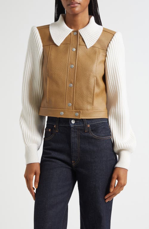 Cinq À Sept Ciara Knit Contrast Faux Leather Jacket In Multi