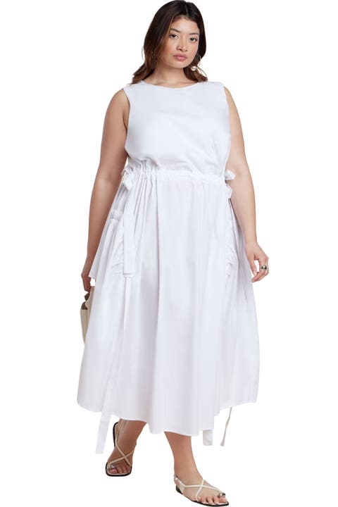 Cinch Waist Poplin Midi Dress (Plus)