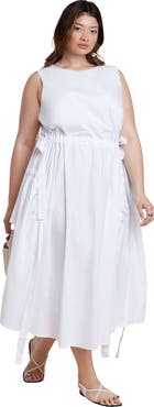 ELOQUII Cinch Waist Poplin Midi Dress