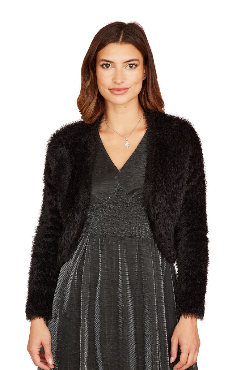 Yumi Eyelash Knit Bolero, Alternate, color, Black