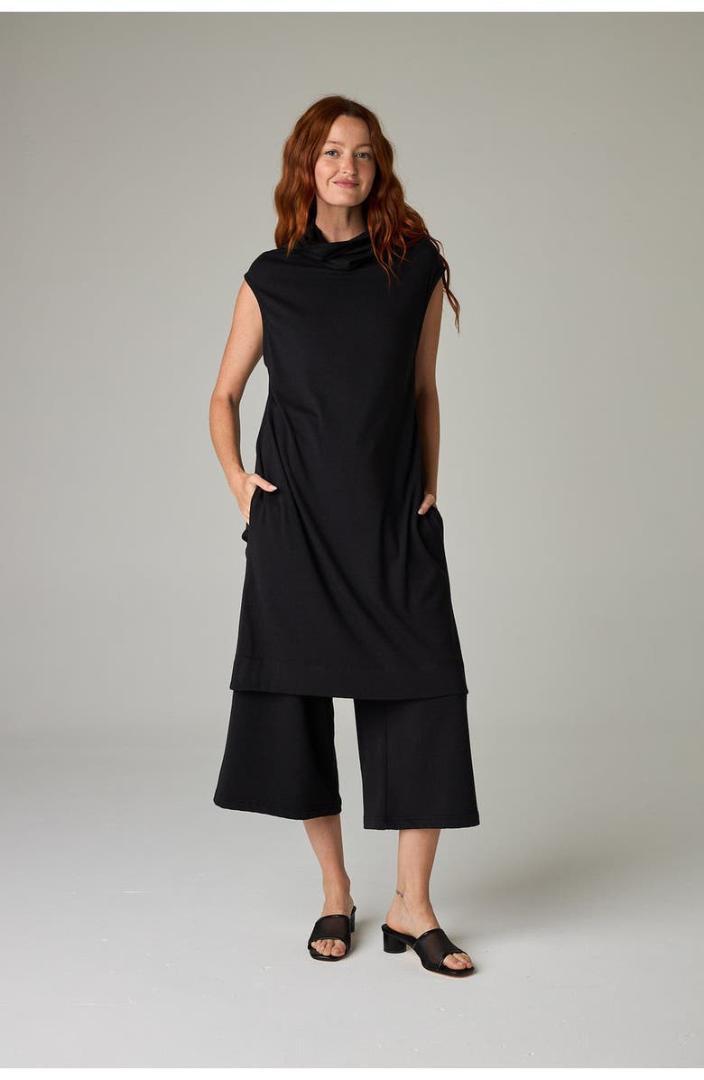 eavolu Kakadu Eco-Luxe Rib Sleeveless Funnel Neck Tunic/Dress - Ultra-Luxe Flow, Alternate, color, Coal Black