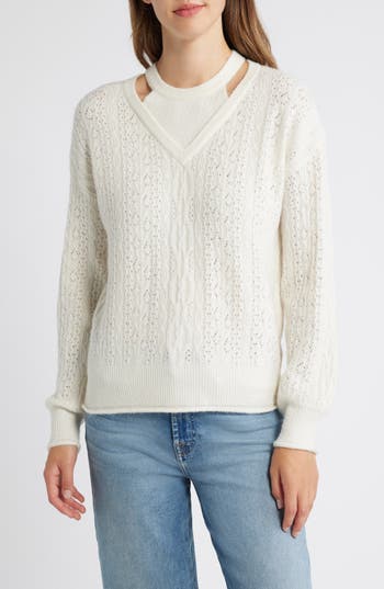Wit & Wisdom V-neck Sweater With Bib In White