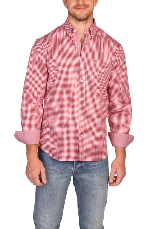 Tailorbyrd Signature Gingham Print Performance Button Down Shirt In Pink