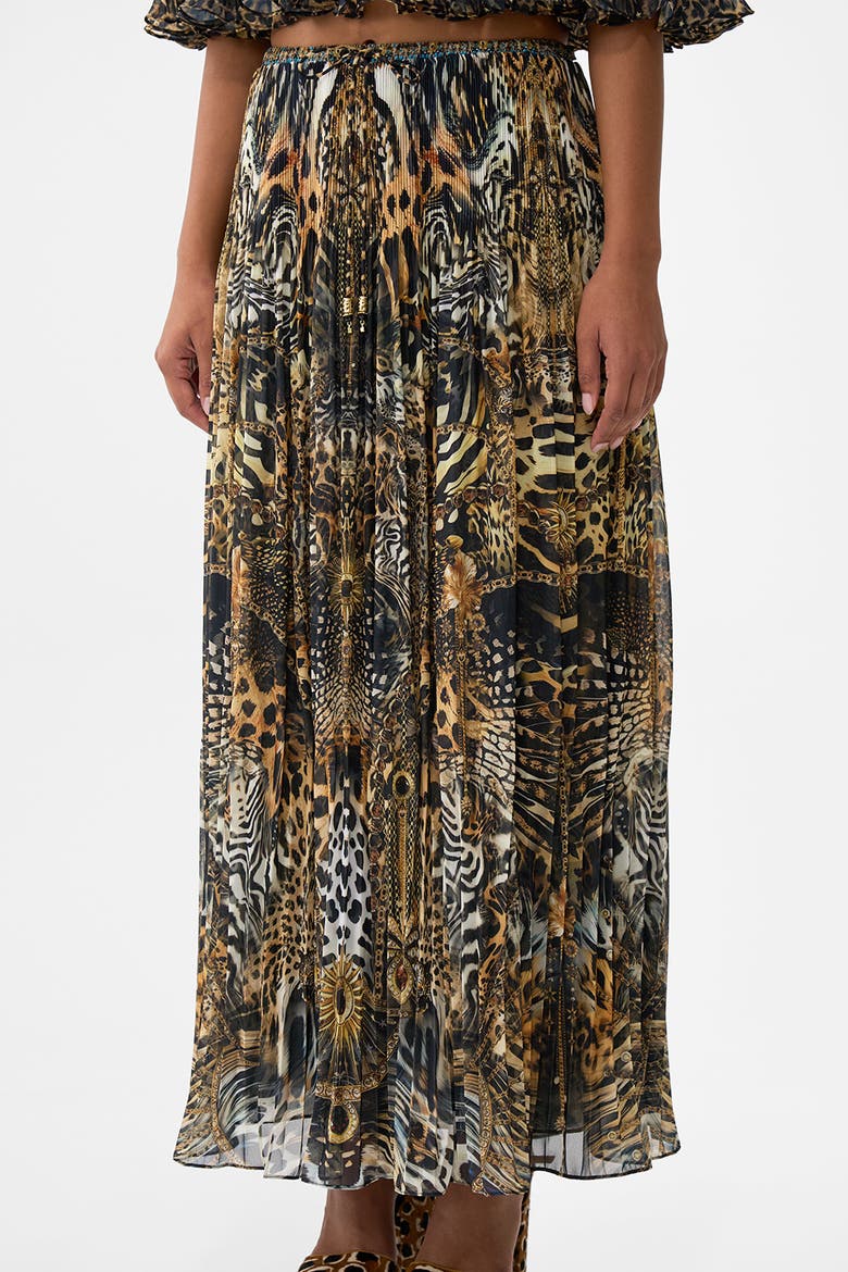 Pleated Midi Skirt, Alternate, color, Feline Folklore