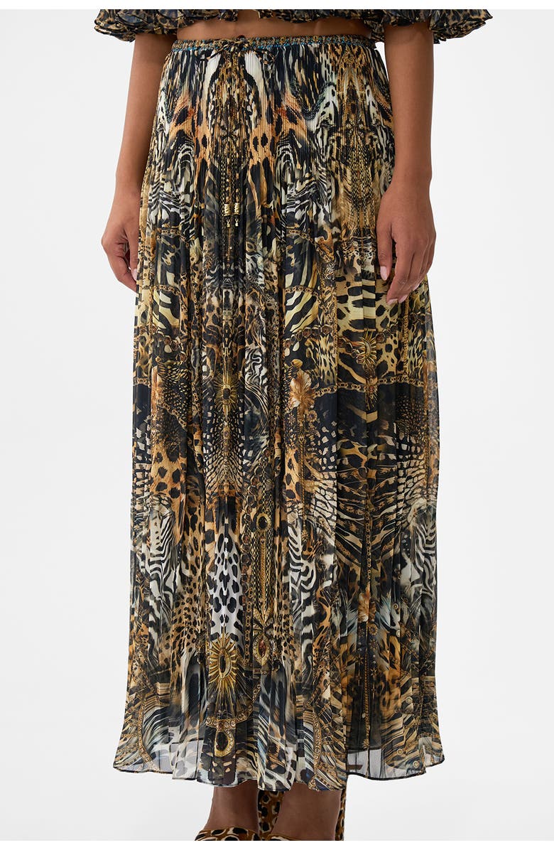 Camilla Pleated Midi Skirt, Alternate, color, Feline Folklore