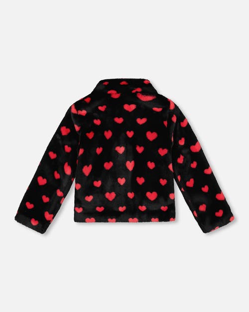 Deux Par Deux Faux Fur Short Coat With Hearts In Black