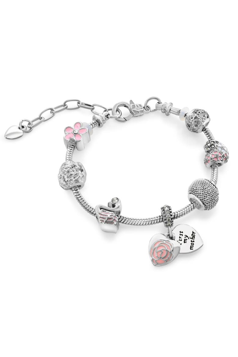 Flower And Heart Inspiring Charm Bracelet, Alternate, color, Pink