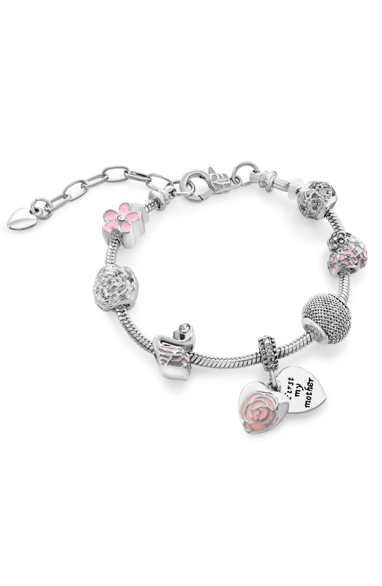 Donatello Gian Flower And Heart Inspiring Charm Bracelet, Alternate, color, Pink