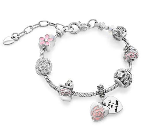Donatello Gian Flower And Heart Inspiring Charm Bracelet In Silver