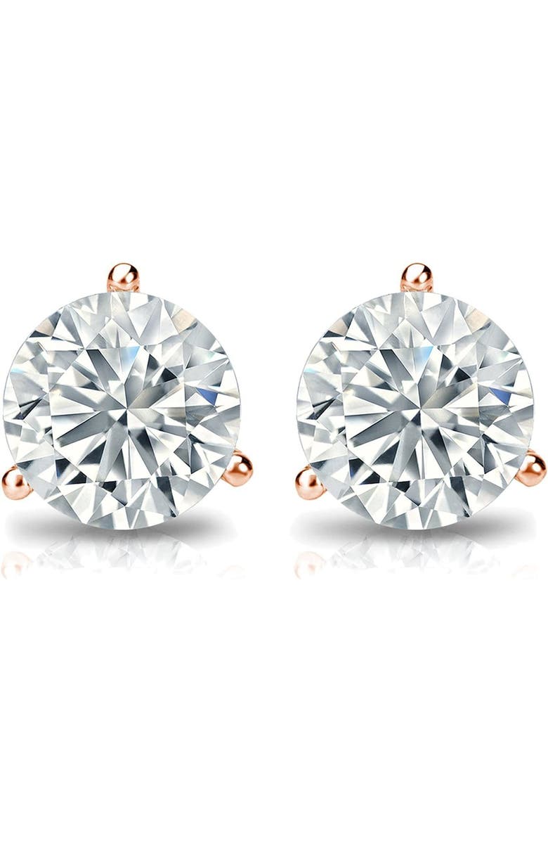 The Diamond Spot 14k Rose Gold Lab-Grown Round Diamond 3-Prong Stud Earrings, Alternate, color, 6 Carat-Rose Gold