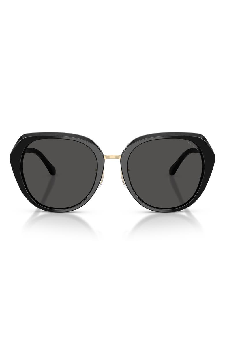 COACH 55mm Irregular Round Sunglasses, Main, color, Black / Grey Solid
