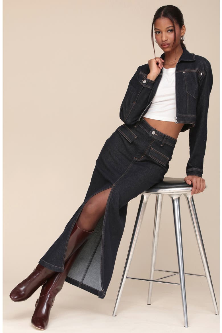 Slit Denim Maxi Skirt, Alternate, color, RINSE WASH