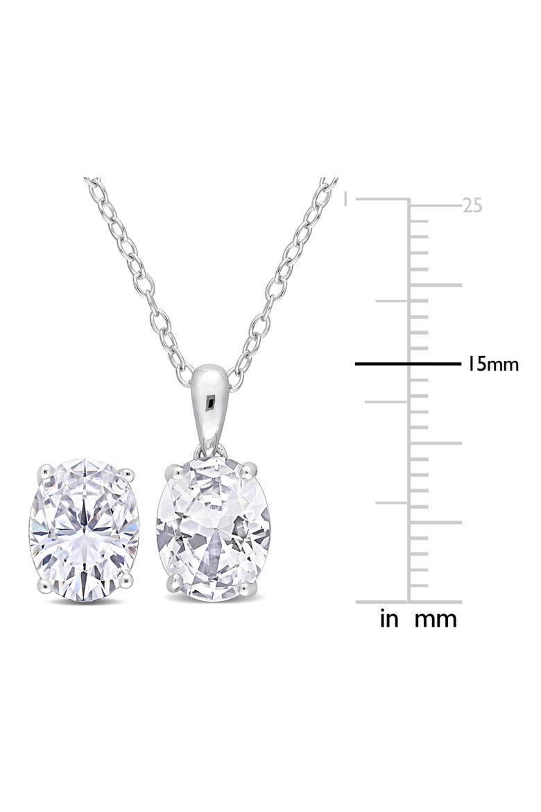 Oval Cut Lab Created White Sapphire Pendant Necklace & Stud Earrings, Alternate, color, SILVER