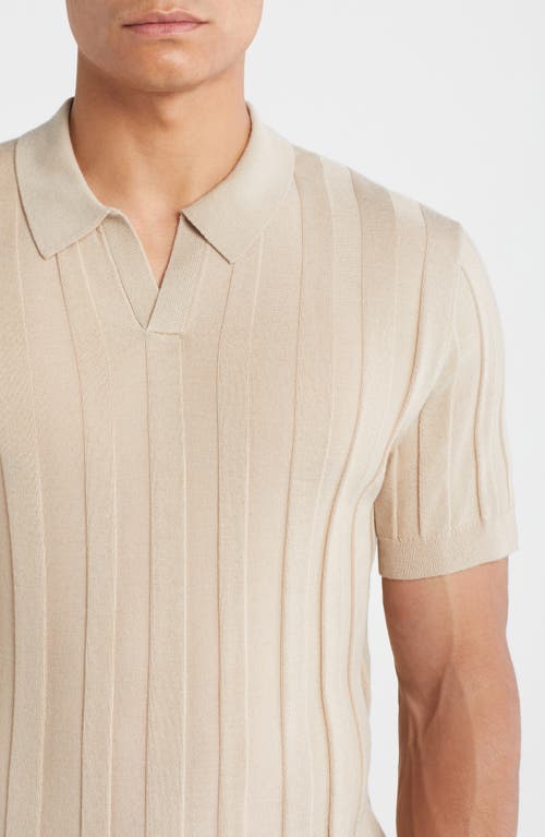 Nordstrom Rib Short Sleeve Merino Wool & Silk Johnny Collar Sweater In Brown
