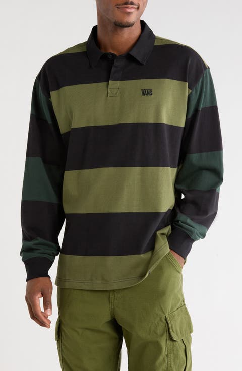 Two-Tone Ward Stripe Long Sleeve Rugby Polo