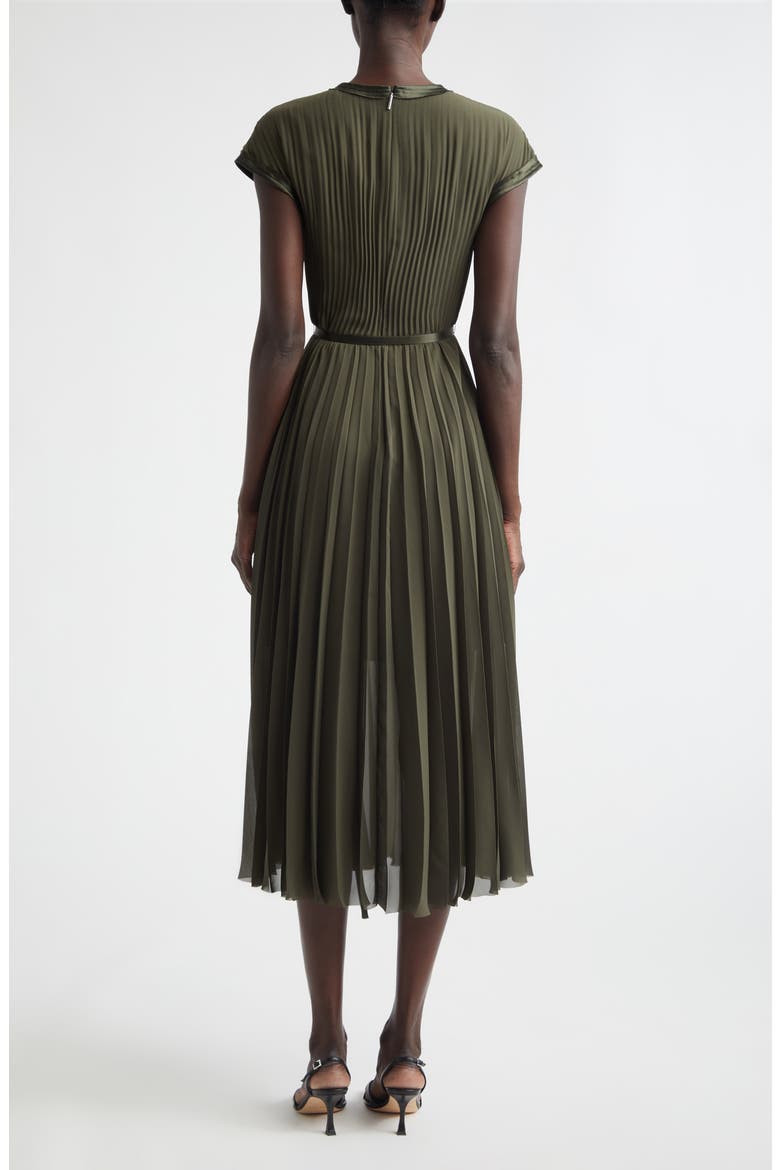 Pleated Chiffon Midi Dress, Alternate, color, HUNTER GREEN