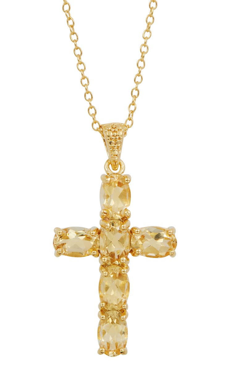 SAVVY CIE JEWELS Citrine Cross Pendant Necklace, Main, color, 