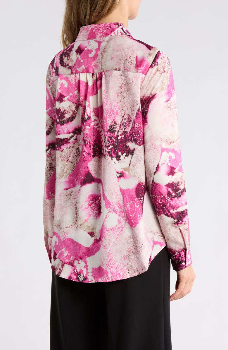 DKNY Printed Satin Roll Tab Top, Alternate, color, Hot Pink/ Pebble Combo