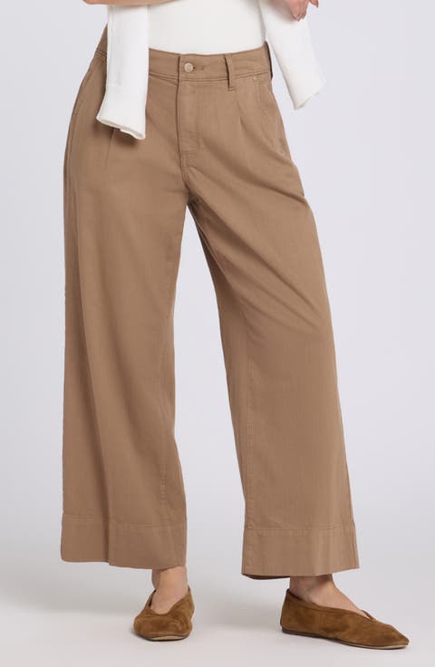 Teresa Pleated High Ankle Waist Wide Leg Jeans (Toasted Coconut)