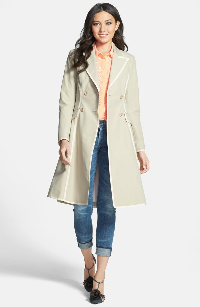 SJP by Sarah Jessica Parker SJP 'Manhattan' Grosgrain Trim Skirted Trench Coat, Main, color, 