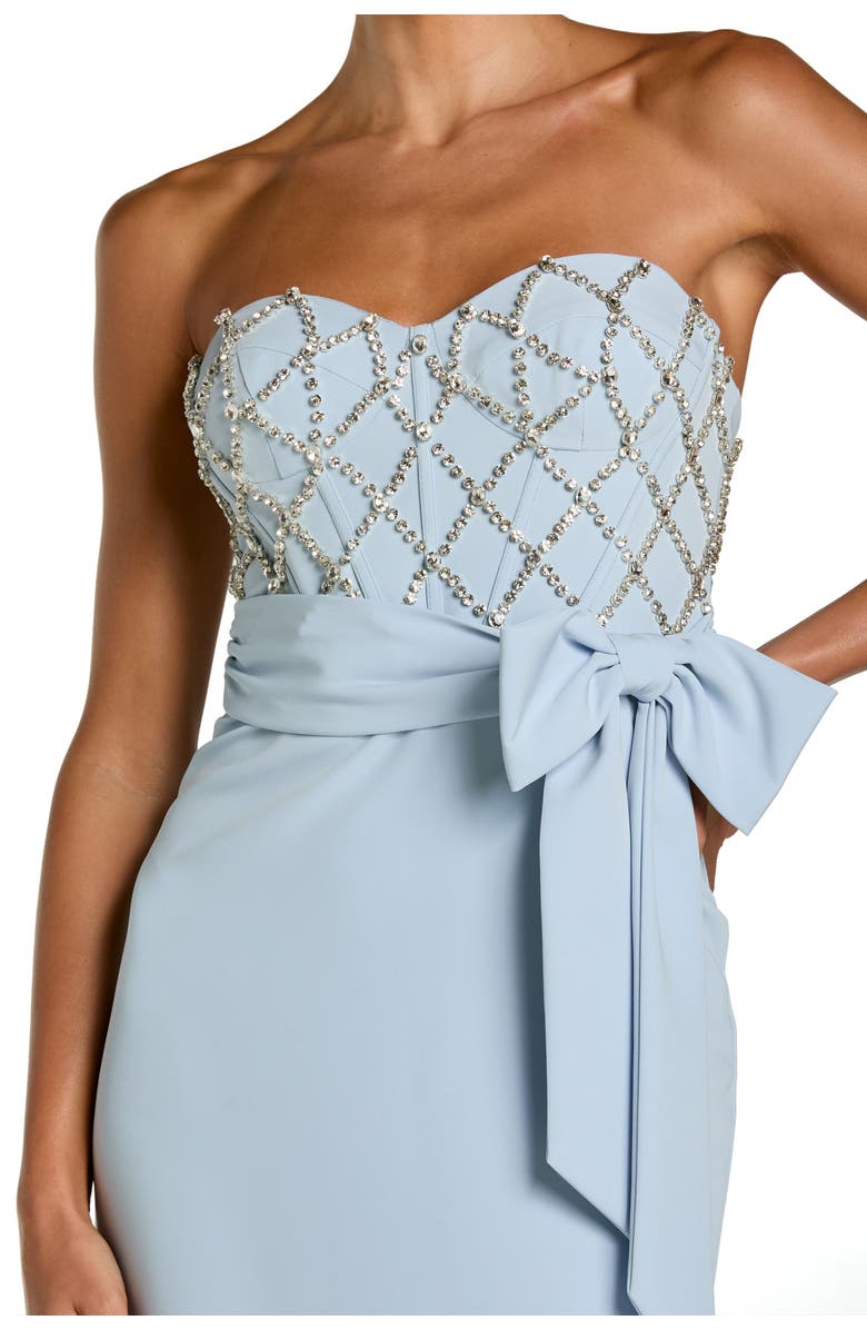 Mac Duggal Strapless Crepe Embellished Bustier Gown With Bow, Alternate, color, Powder Blue