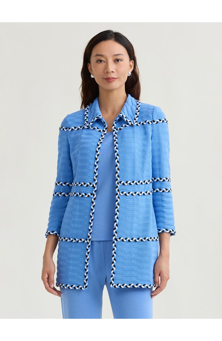 Misook Tri-Color Braided Trim Knit Jacket, Main, color, Blue
