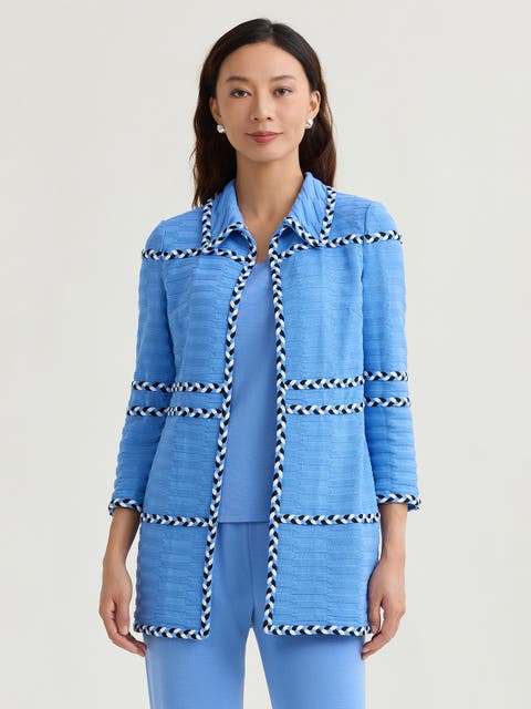 Tri-Color Braided Trim Knit Jacket