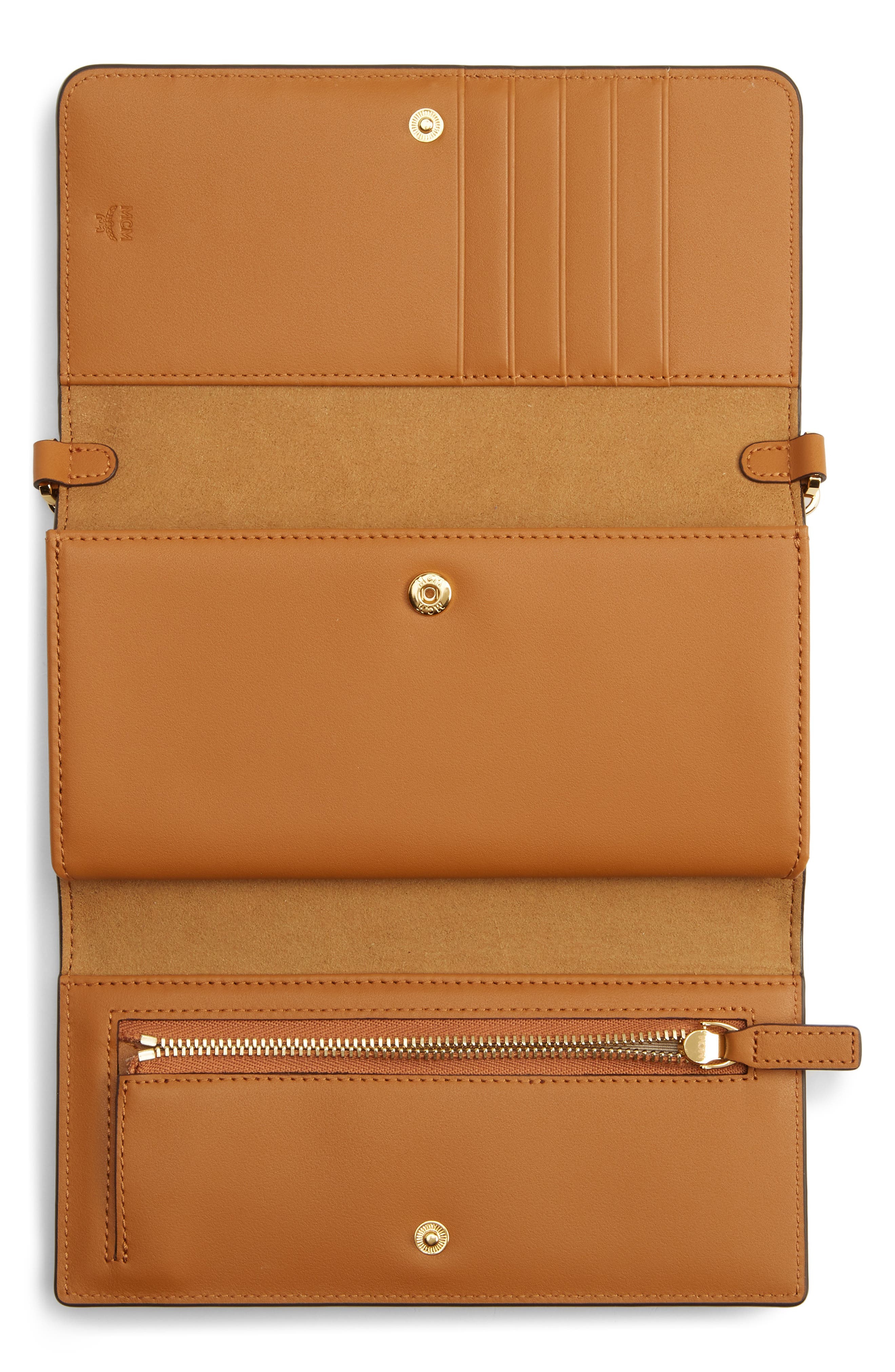 MCM Visetos Coated Canvas Crossbody Wallet, Alternate, color, Cognac