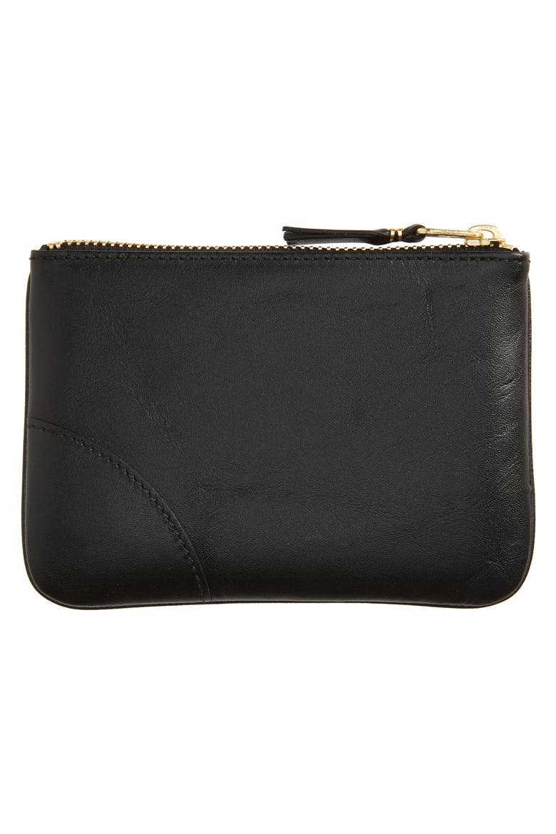 Small Classic Leather Zip-Up Pouch, Alternate, color, BLACK