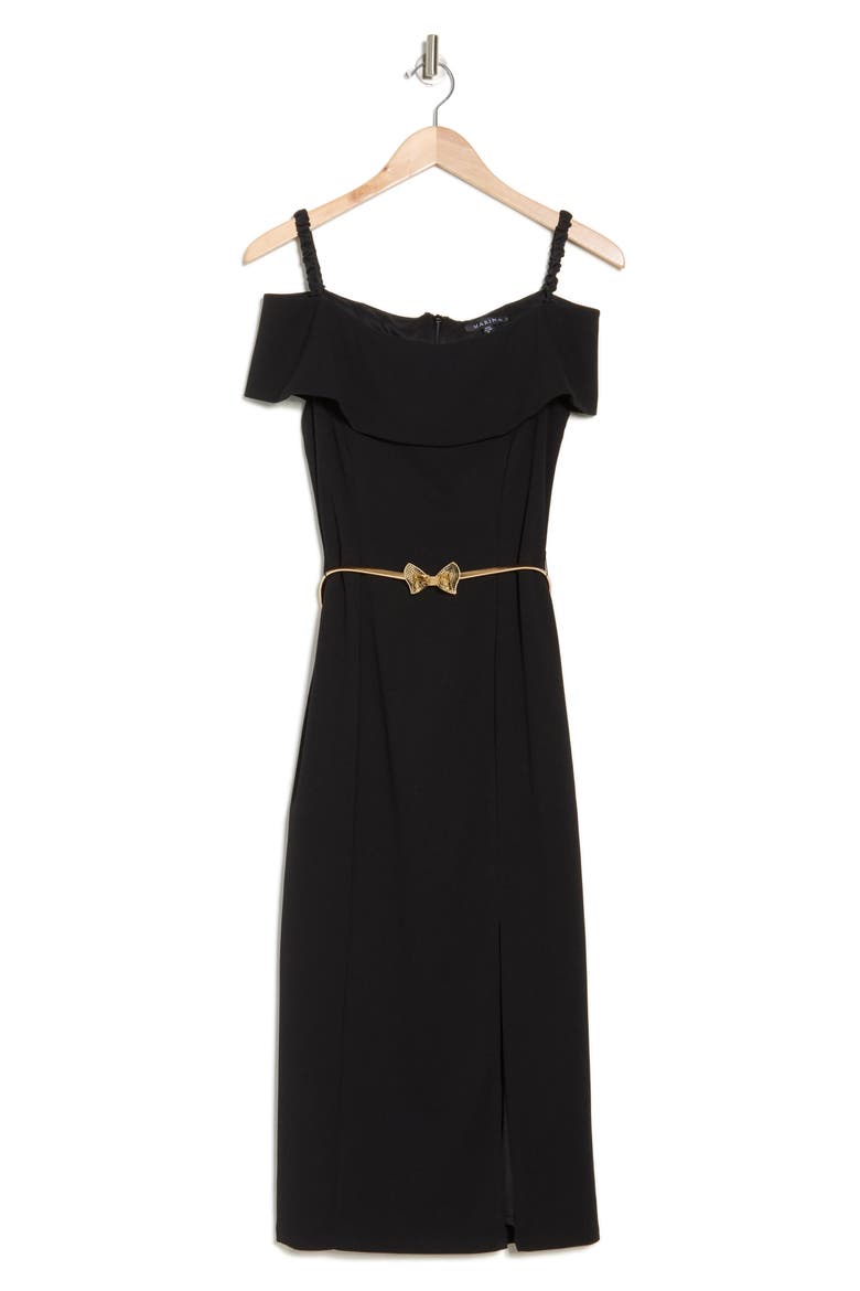 Off the Shoulder Scuba Knit Midi Dress, Alternate, color, BLACK