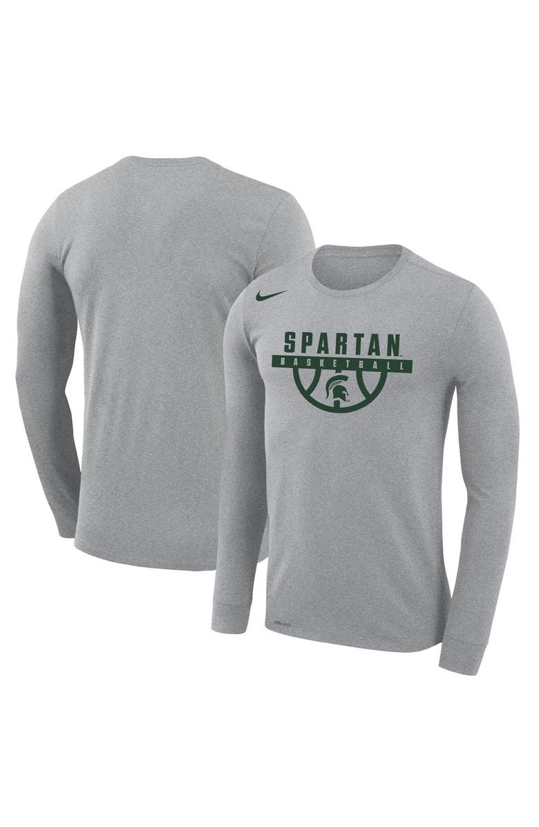 Nike Men's Nike Gray Michigan State Spartans Basketball Drop Legend Long Sleeve Performance T-Shirt, Main, color, 