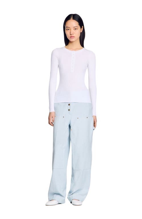Sandro Ribbed Sweater With Tunisian Collar In White